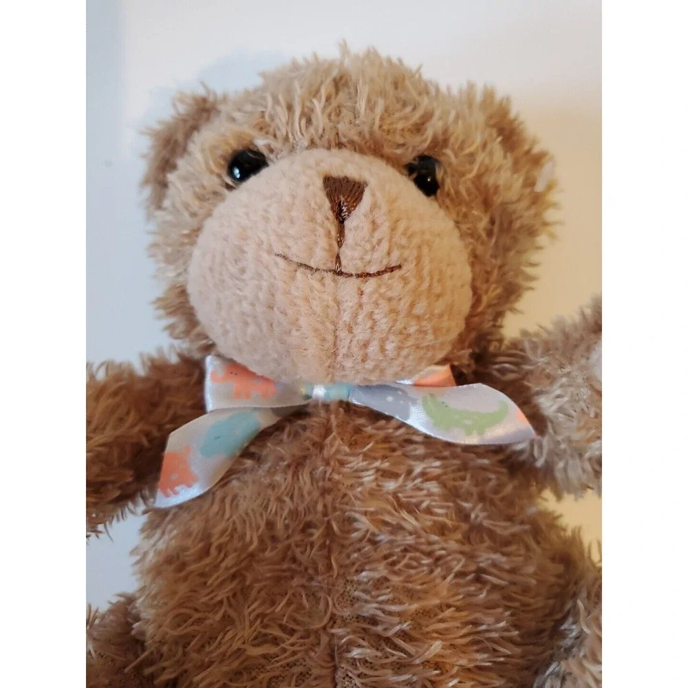 Carter's Tykes Rattle‎ TEDDY BEAR Soft Fuzzy 9in Plush Animal Print Bow
